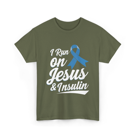 I Run on Jesus Diabetes Awareness T-Shirt - Military Green