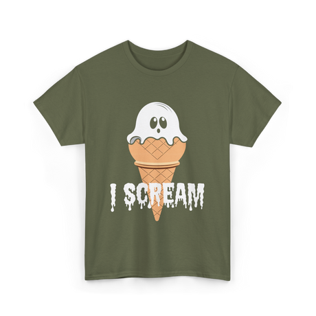 I Scream Ice Cream Halloween T-Shirt - Military Green