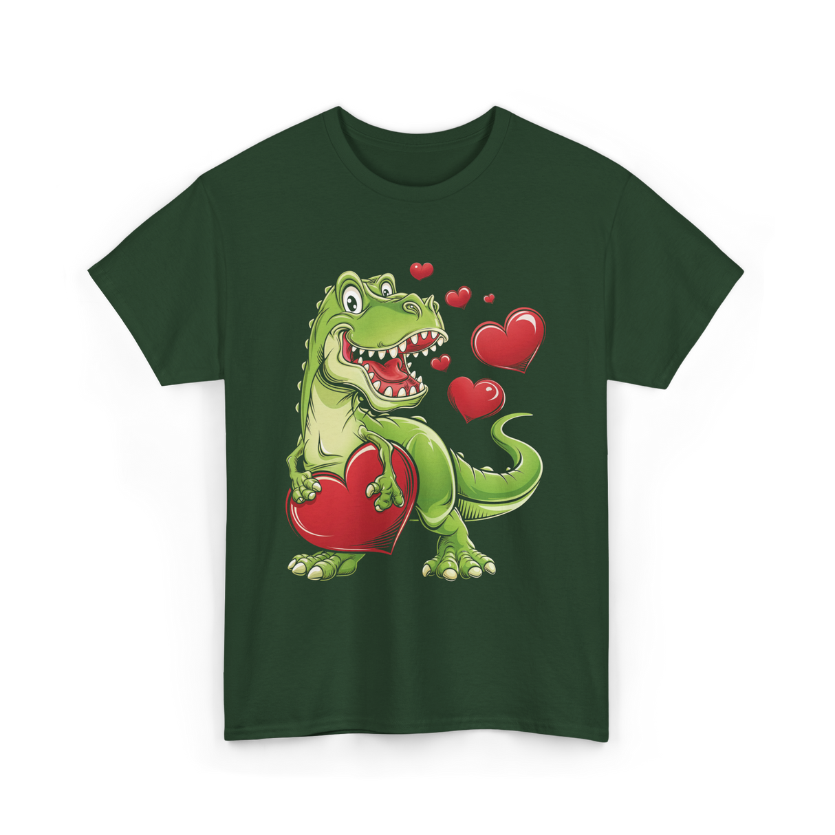 I Steal Hearts Dino Valentines T-Shirt - Forest Green