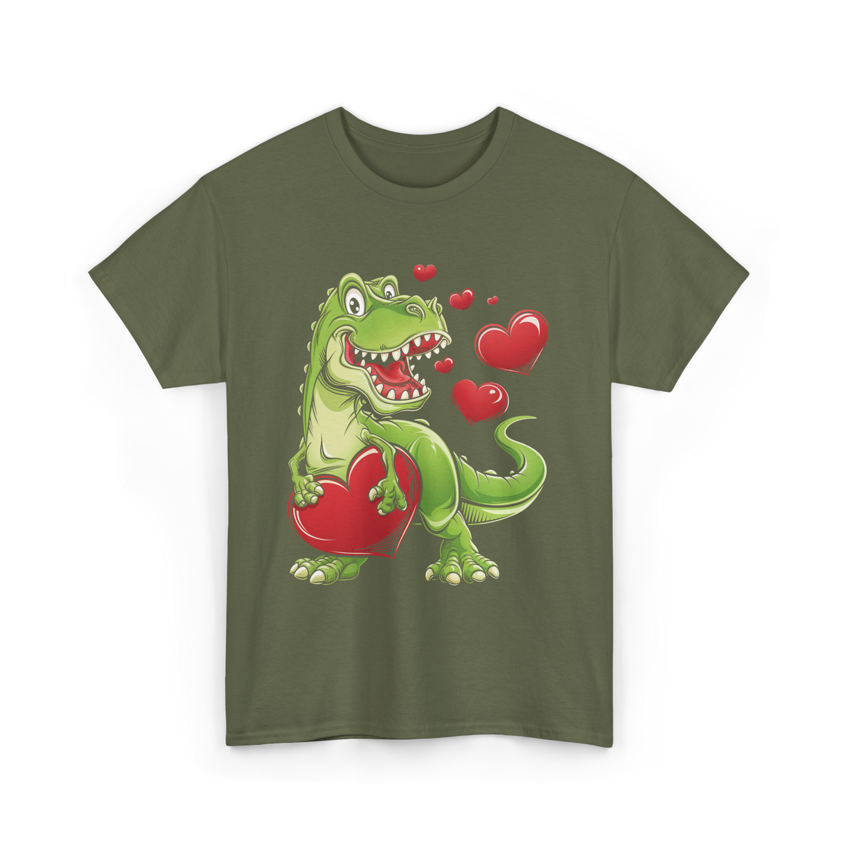 I Steal Hearts Dino Valentines T-Shirt - Military Green