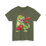 I Steal Hearts Dino Valentines T-Shirt - Military Green