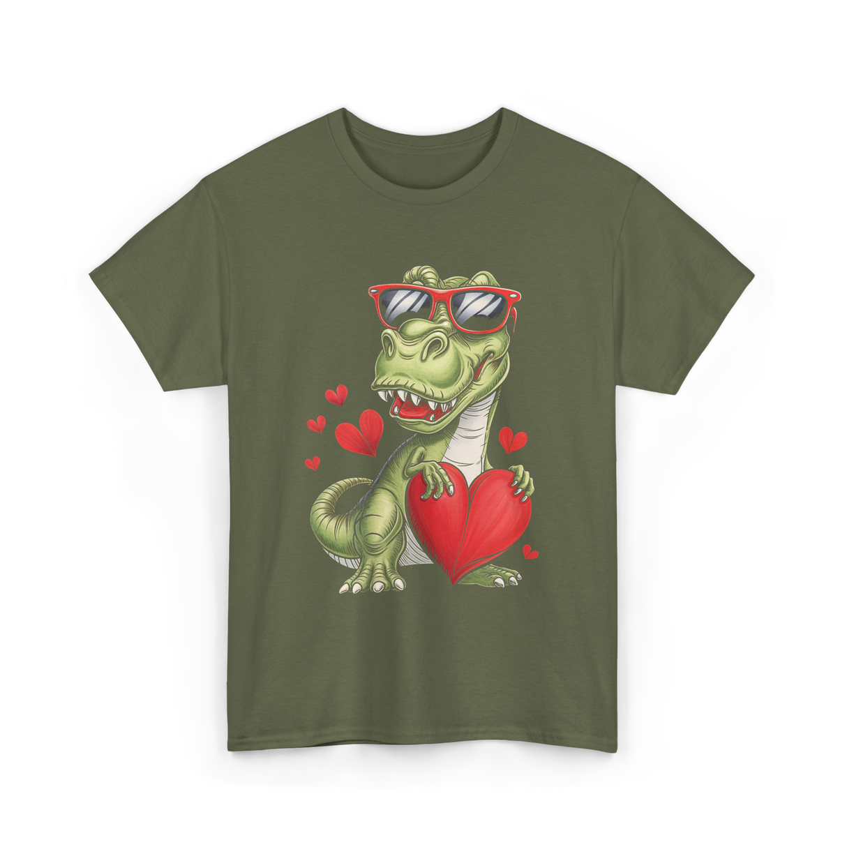 I Steal Hearts Dinosaur Love T-Shirt - Military Green