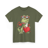 I Steal Hearts Dinosaur Love T-Shirt - Military Green