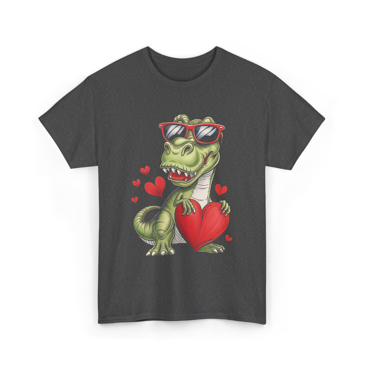 I Steal Hearts Dinosaur Love T-Shirt - Dark Heather