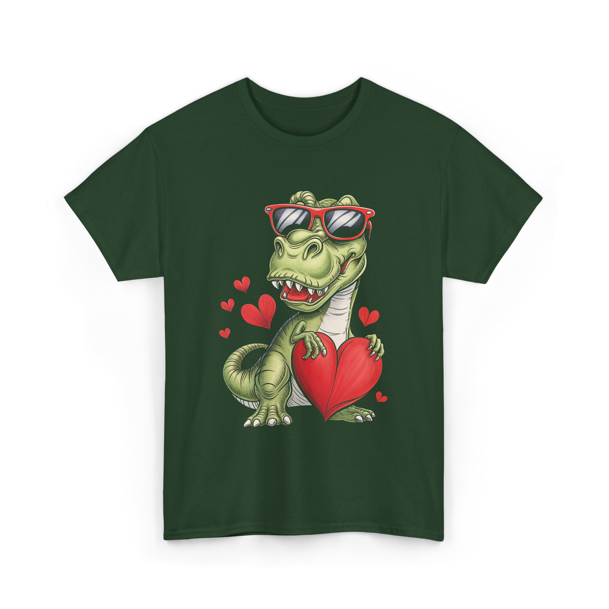 I Steal Hearts Dinosaur Love T-Shirt - Forest Green