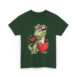 I Steal Hearts Dinosaur Love T-Shirt - Forest Green