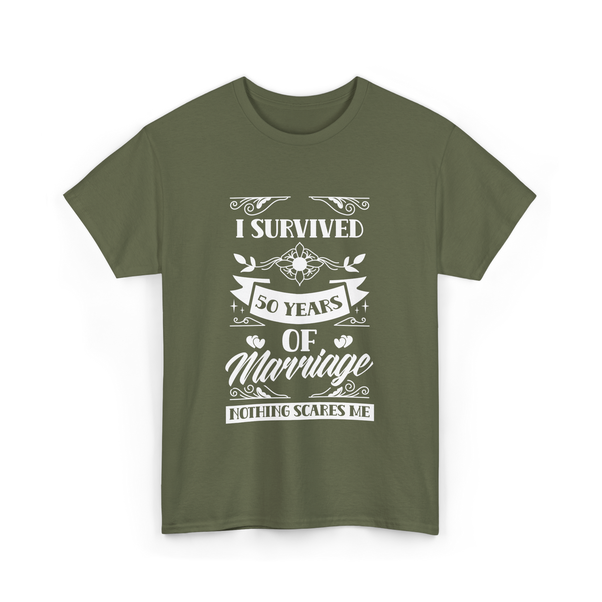 I Survived 50 Years Marriage Anniversary T-Shirt - Military Green