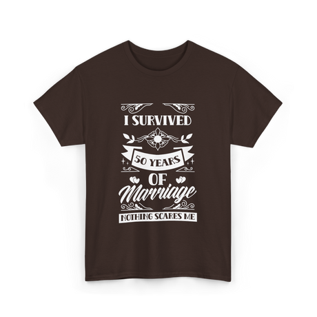 I Survived 50 Years Marriage Anniversary T-Shirt - Dark Chocolate