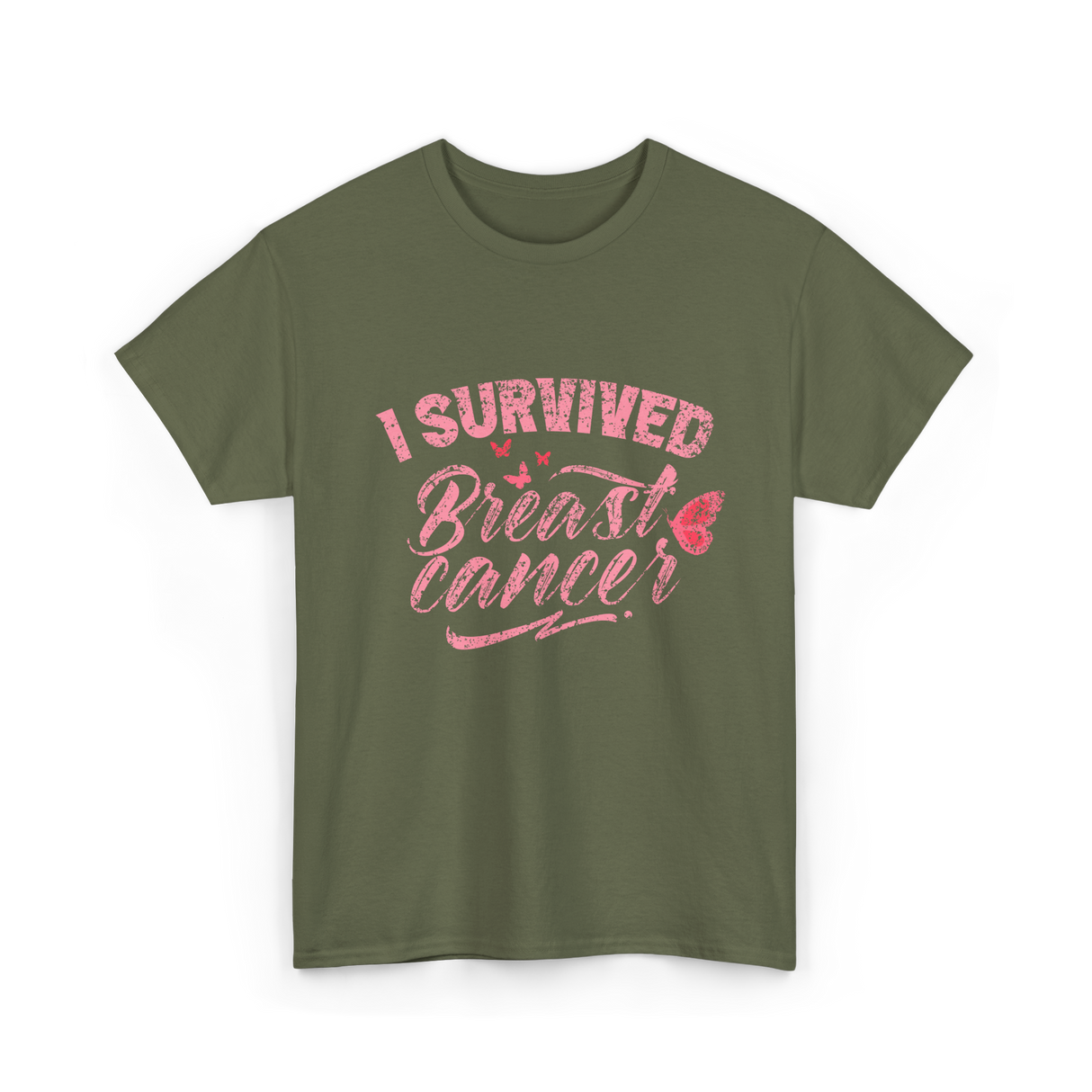 I Survived Breast Cancer Support T-Shirt - Military Green