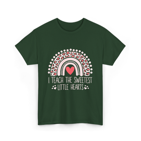 I Teach Little Hearts Teacher T-Shirt - Forest Green