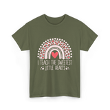 I Teach Little Hearts Teacher T-Shirt - Military Green