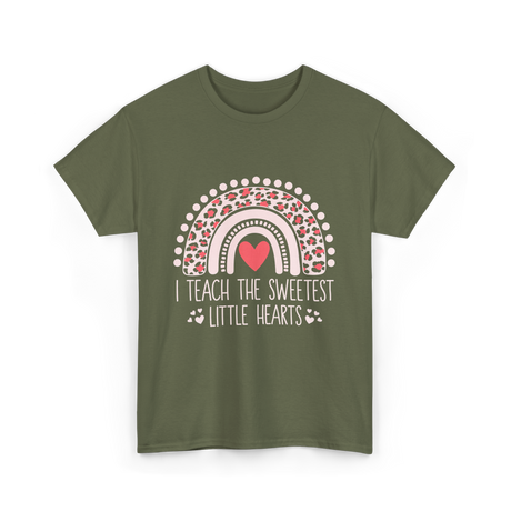 I Teach Little Hearts Teacher T-Shirt - Military Green