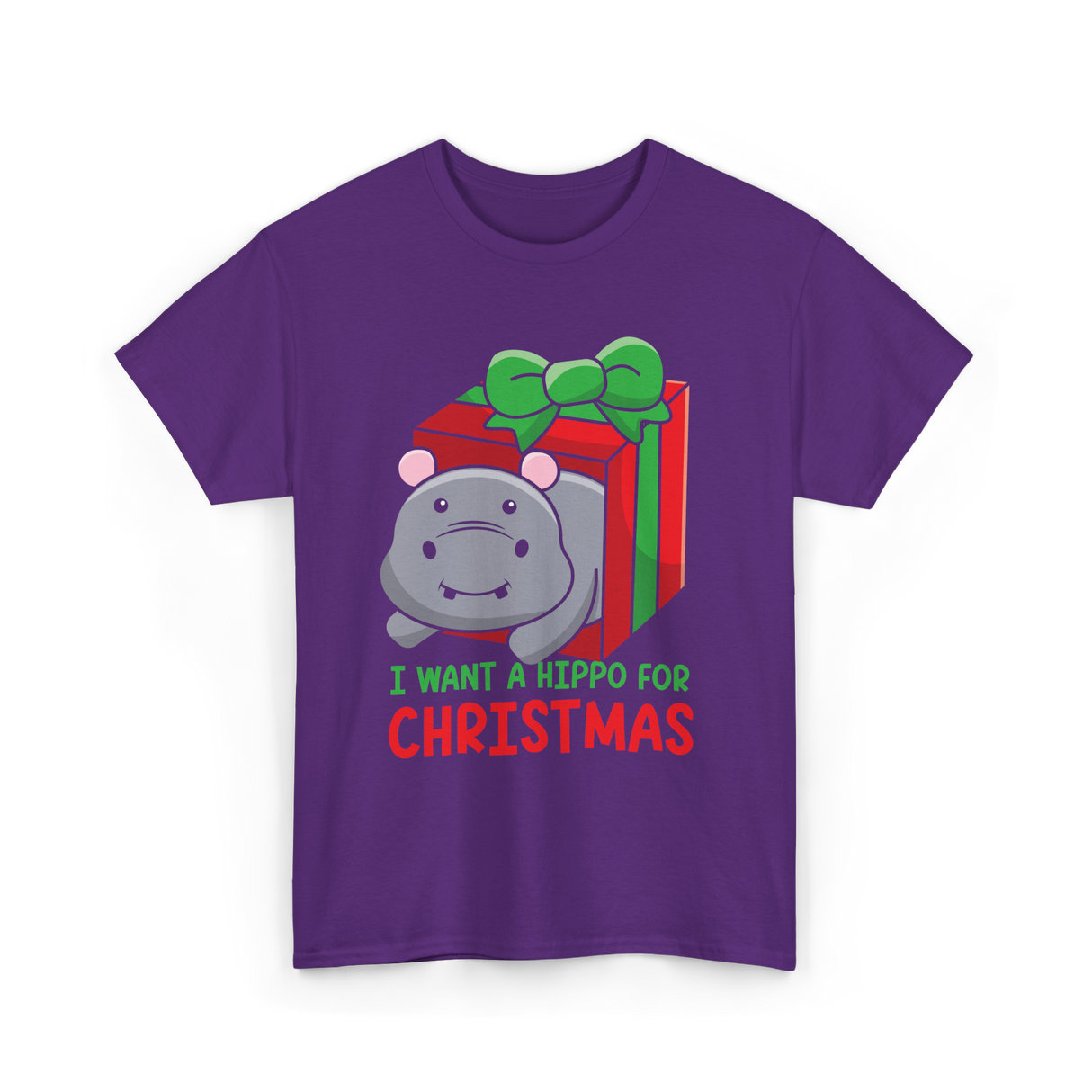 I Want A Hippo Christmas Hippopotamus T-Shirt - Purple