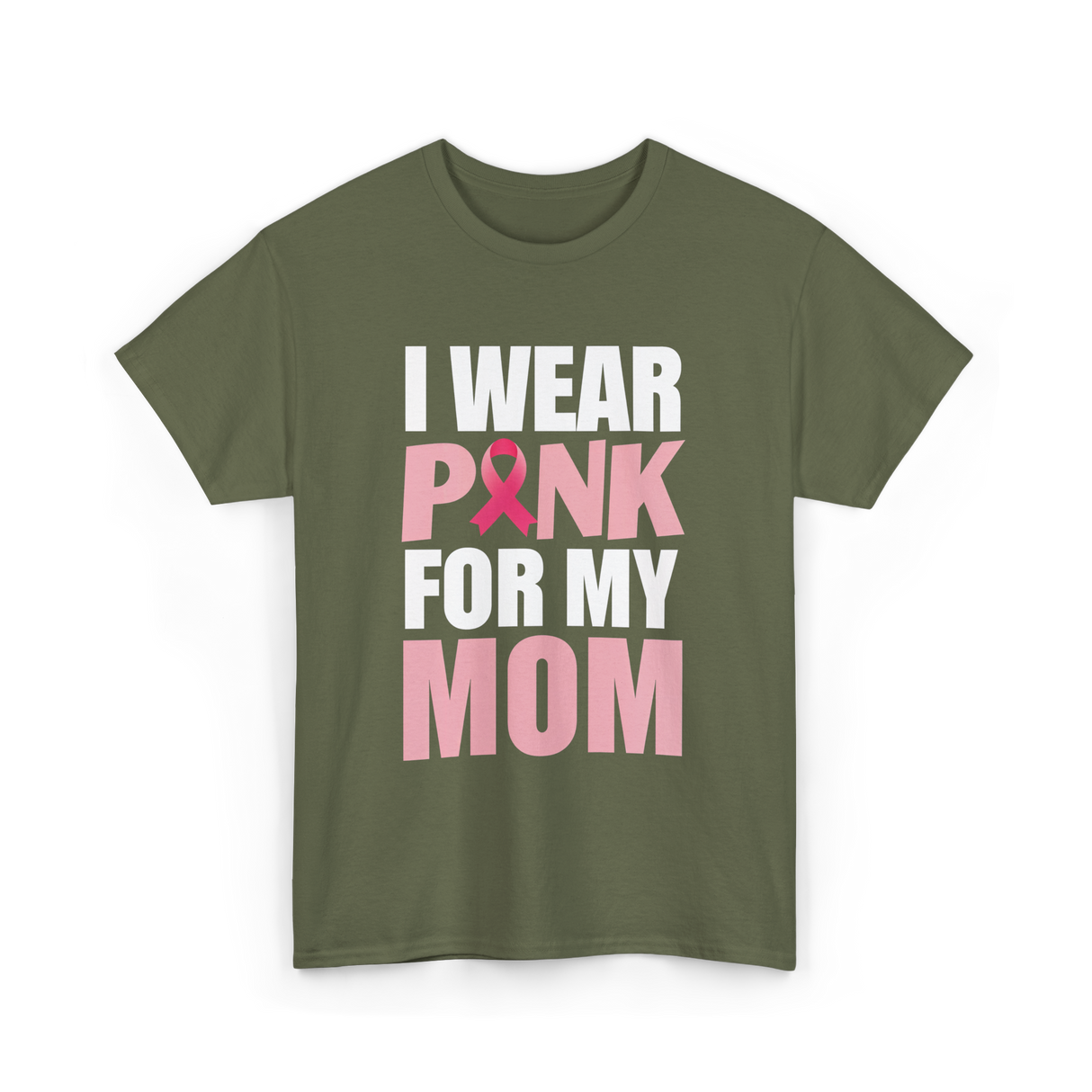 I Wear Pink Breast Cancer Awareness T-Shirt - Military Green