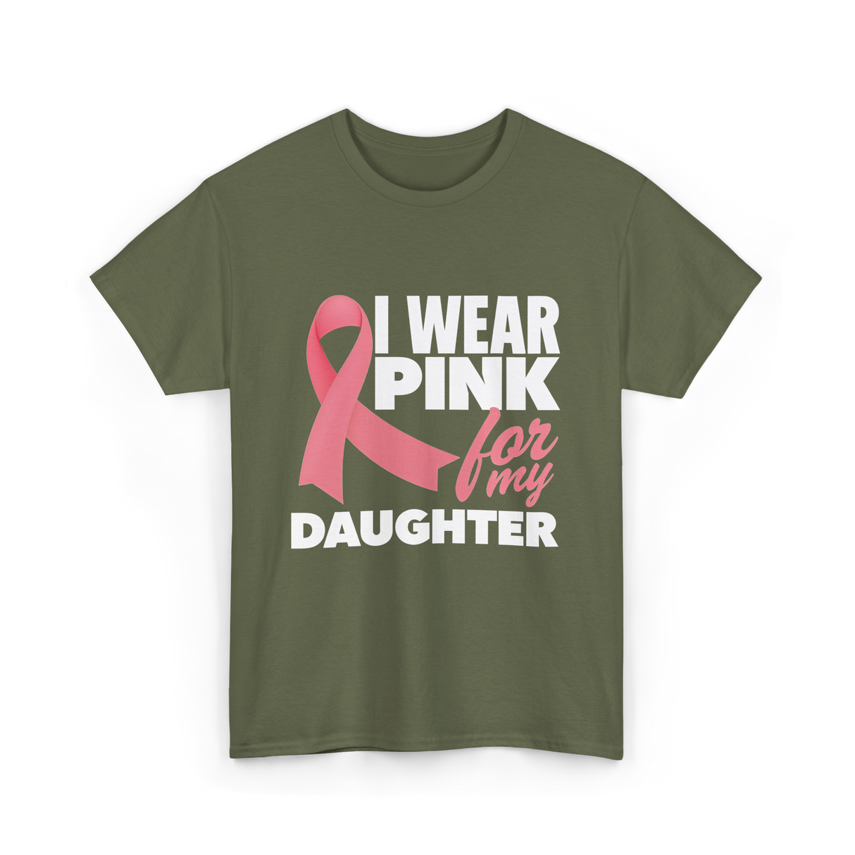 I Wear Pink Breast Cancer Awareness T-Shirt - Military Green