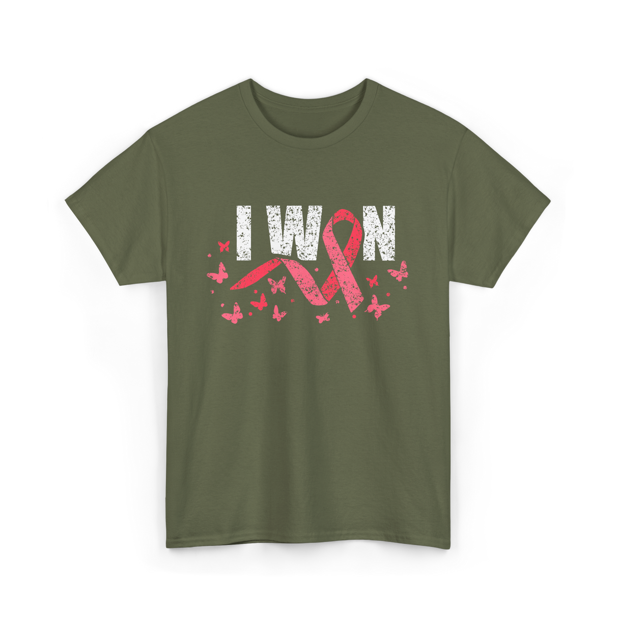 I Won Pink Awareness Breast Cancer T-Shirt - Military Green