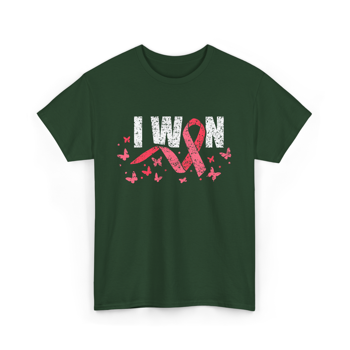 I Won Pink Awareness Breast Cancer T-Shirt - Forest Green