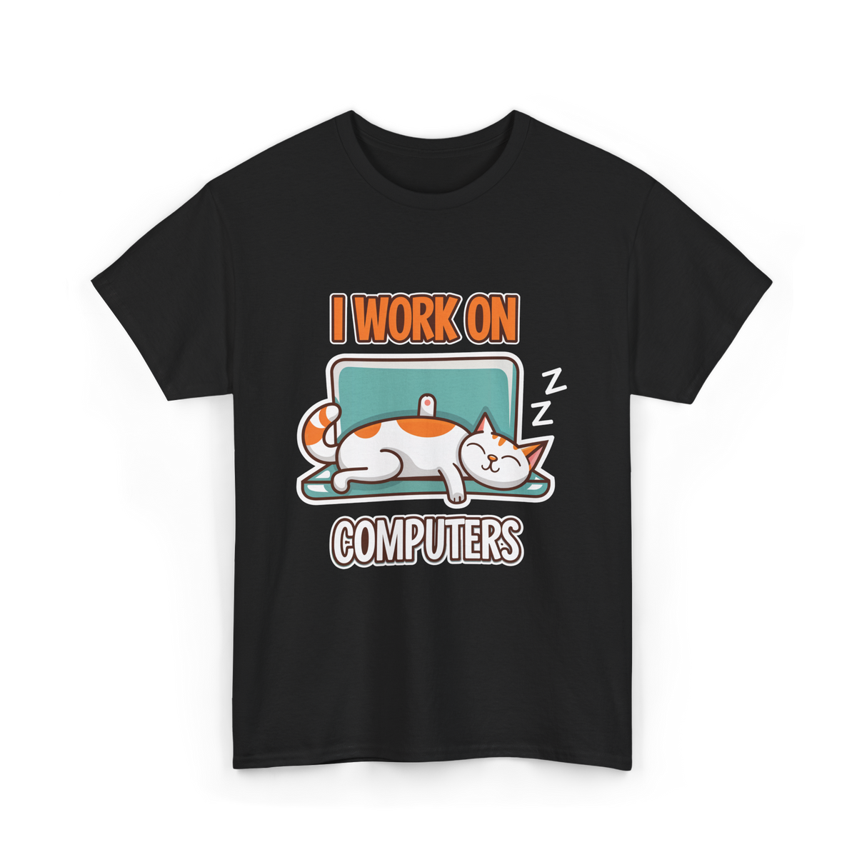 I Work On Computers Cat T-Shirt - Black