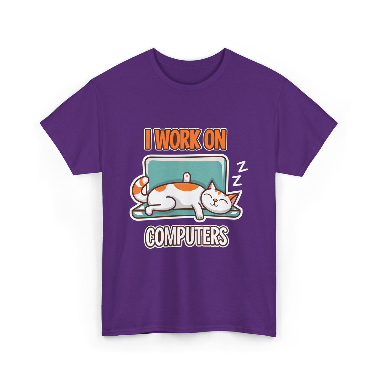 I Work On Computers Cat T-Shirt - Purple