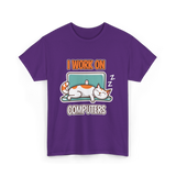 I Work On Computers Cat T-Shirt - Purple