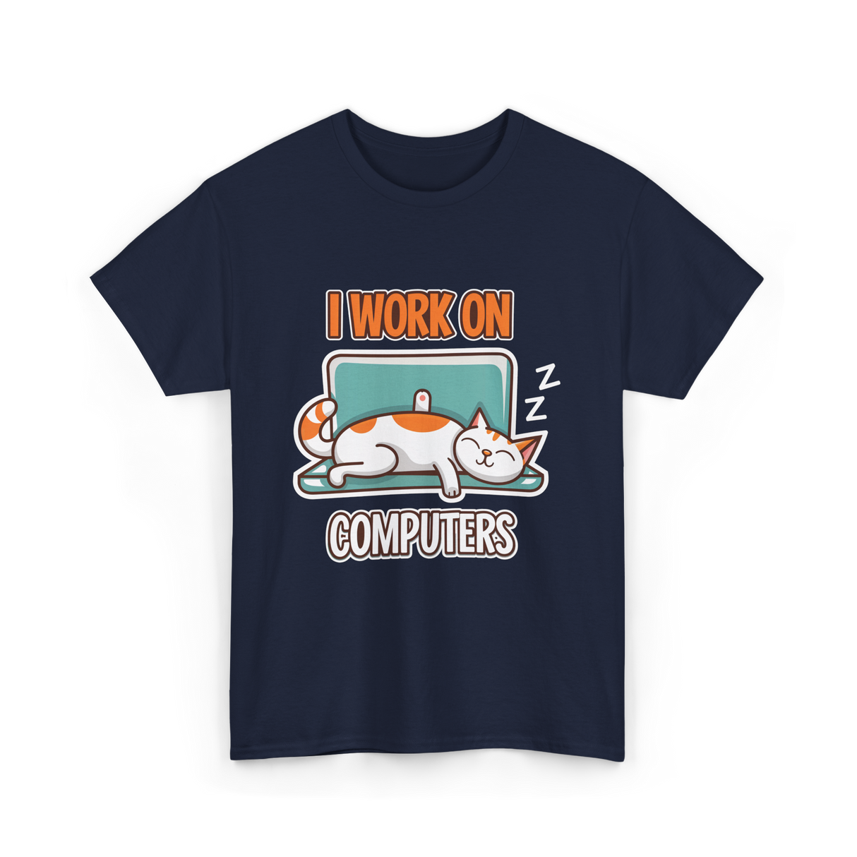 I Work On Computers Cat T-Shirt - Navy