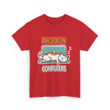 I Work On Computers Cat T-Shirt - Red