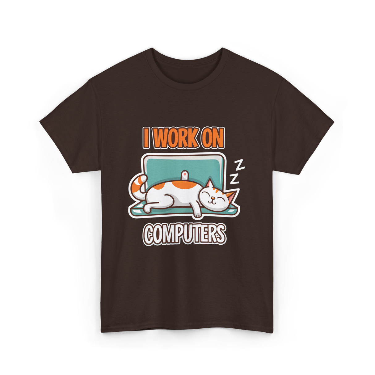 I Work On Computers Cat T-Shirt - Dark Chocolate