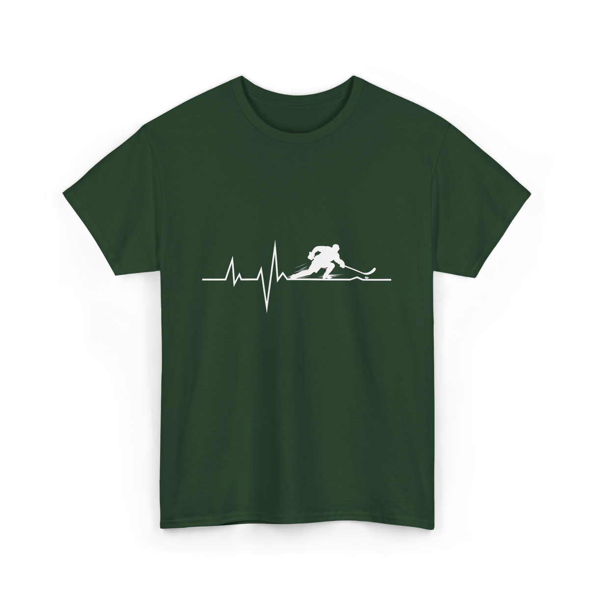 Ice Hockey Heartbeat Hockey Player T-Shirt - Forest Green