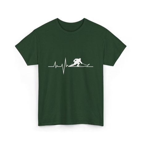 Ice Hockey Heartbeat Hockey Player T-Shirt - Forest Green