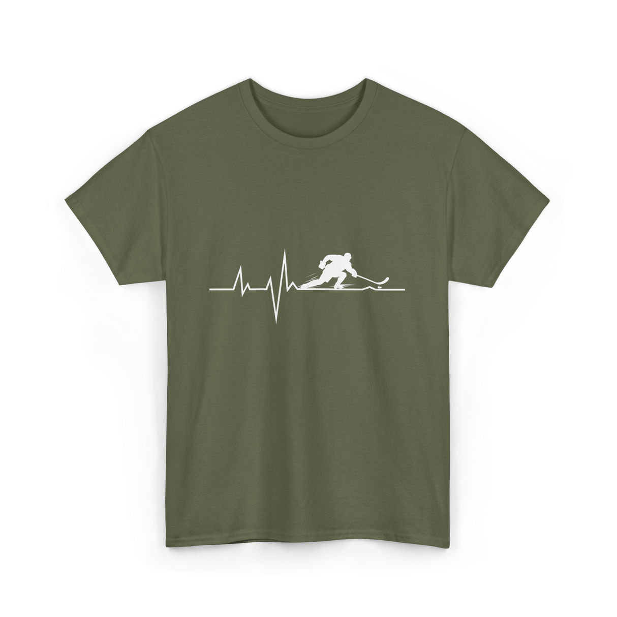 Ice Hockey Heartbeat Hockey Player T-Shirt - Military Green