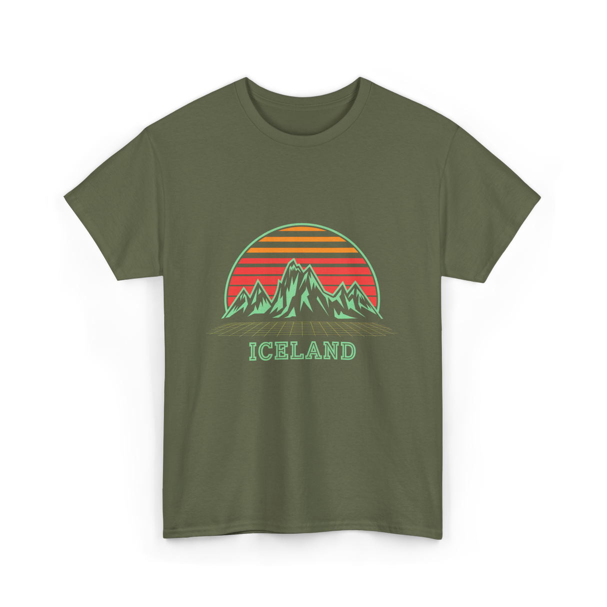 Iceland Mountain Landscape T-Shirt - Military Green