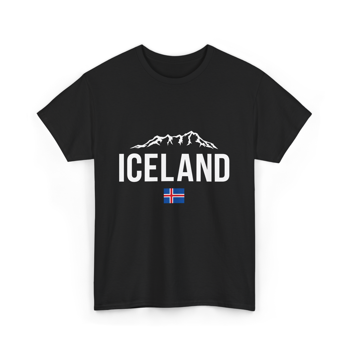 Iceland Mountains Icelandic Flag T-Shirt - Black