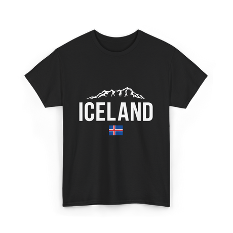 Iceland Mountains Icelandic Flag T-Shirt - Black