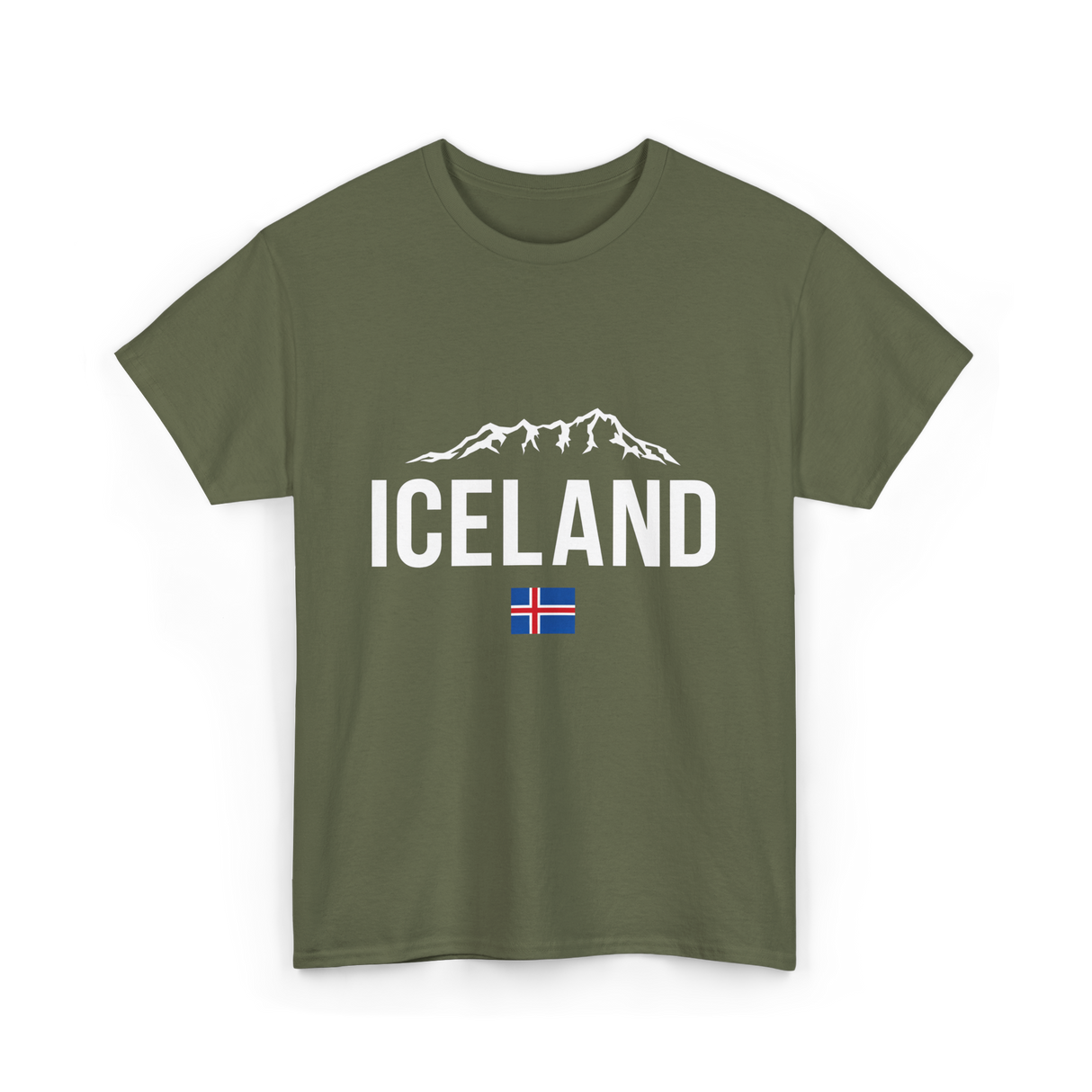 Iceland Mountains Icelandic Flag T-Shirt - Military Green