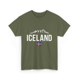 Iceland Mountains Icelandic Flag T-Shirt - Military Green