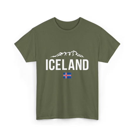 Iceland Mountains Icelandic Flag T-Shirt - Military Green