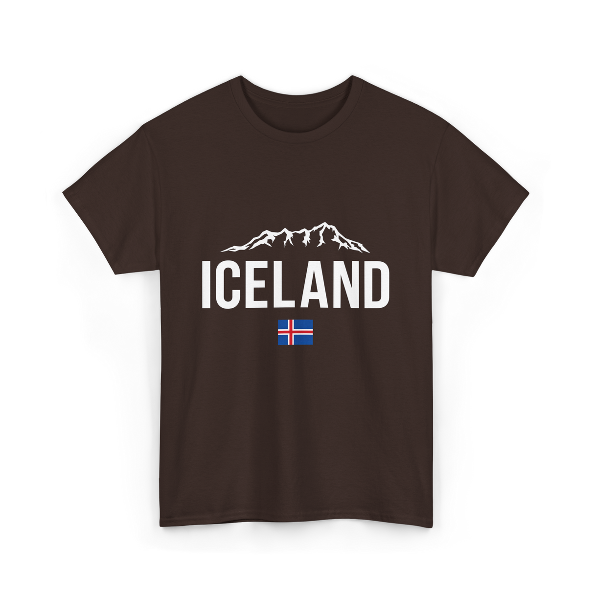 Iceland Mountains Icelandic Flag T-Shirt - Dark Chocolate