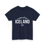 Iceland Mountains Icelandic Flag T-Shirt - Navy