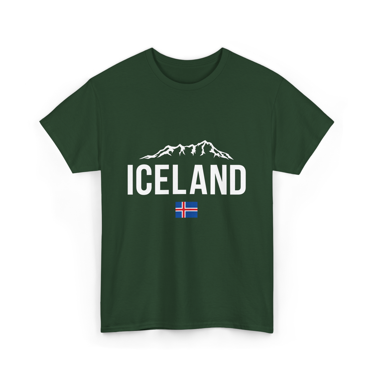 Iceland Mountains Icelandic Flag T-Shirt - Forest Green