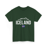 Iceland Mountains Icelandic Flag T-Shirt - Forest Green