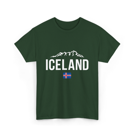 Iceland Mountains Icelandic Flag T-Shirt - Forest Green