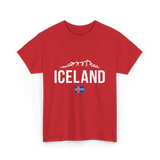 Iceland Mountains Icelandic Flag T-Shirt - Red