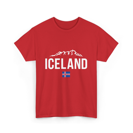 Iceland Mountains Icelandic Flag T-Shirt - Red