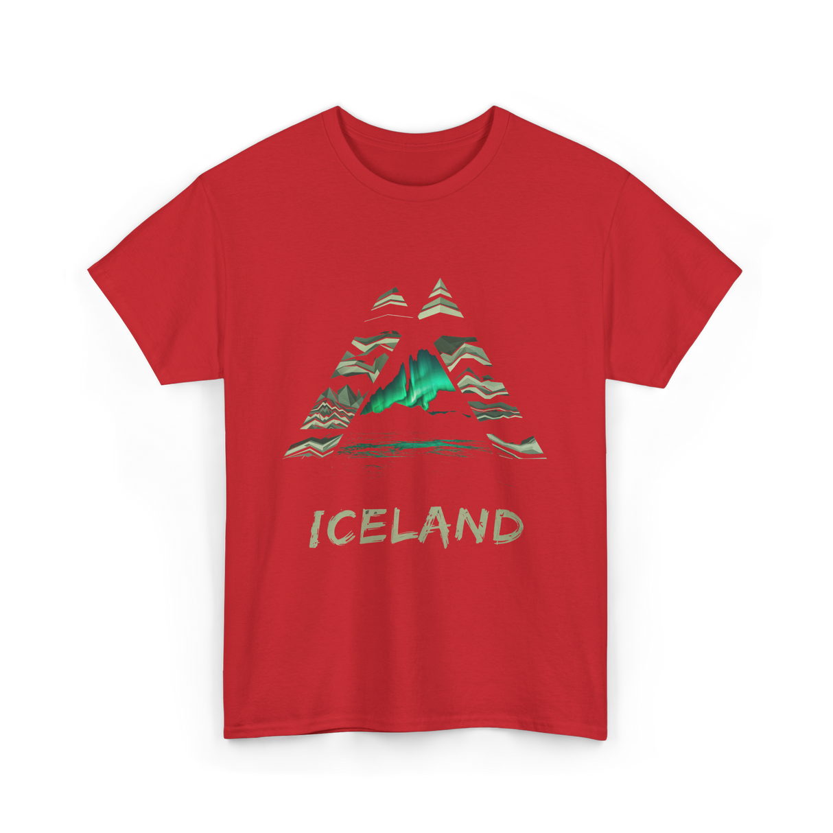 Iceland Northern Lights Nature T-Shirt - Red