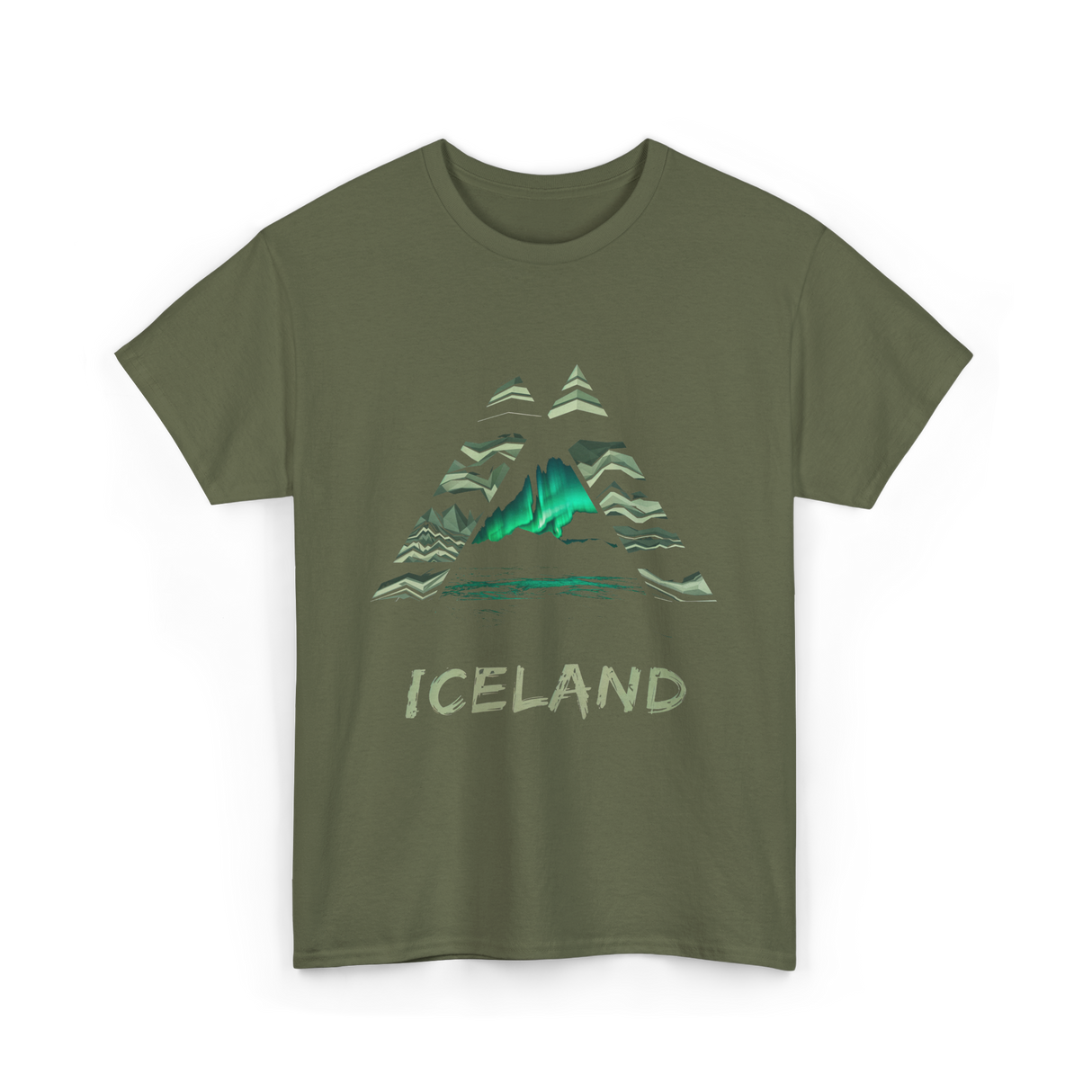 Iceland Northern Lights Nature T-Shirt - Military Green