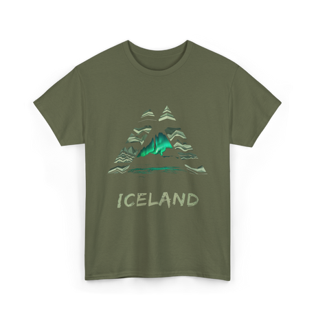 Iceland Northern Lights Nature T-Shirt - Military Green