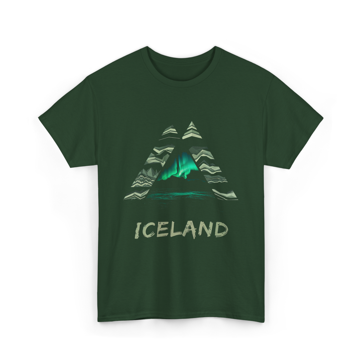 Iceland Northern Lights Nature T-Shirt - Forest Green