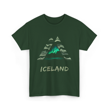 Iceland Northern Lights Nature T-Shirt - Forest Green