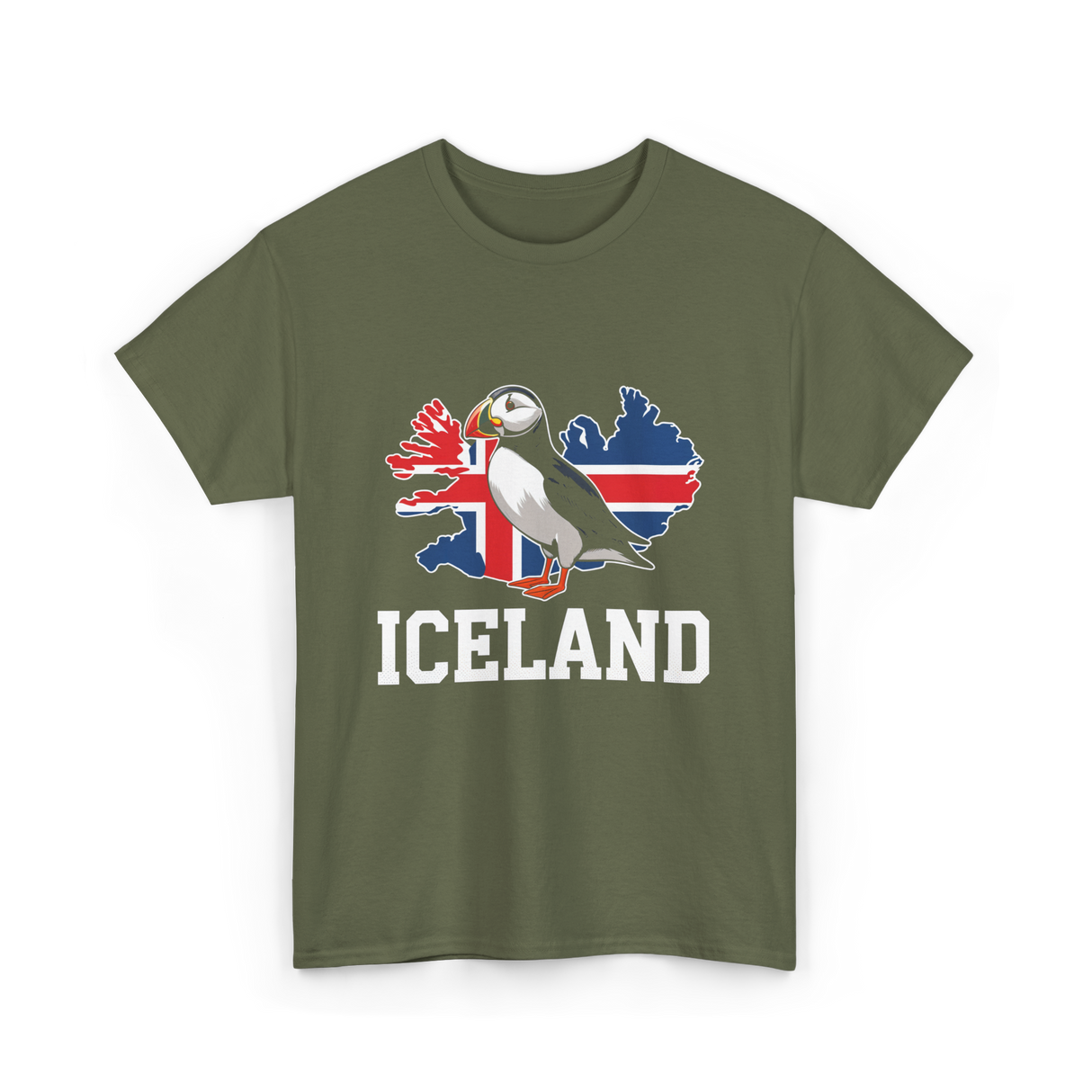 Iceland Puffin T-Shirt - Military Green