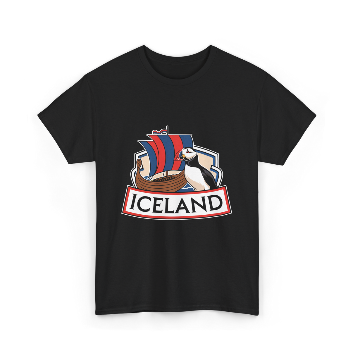 Iceland Puffin Viking T-Shirt - Black